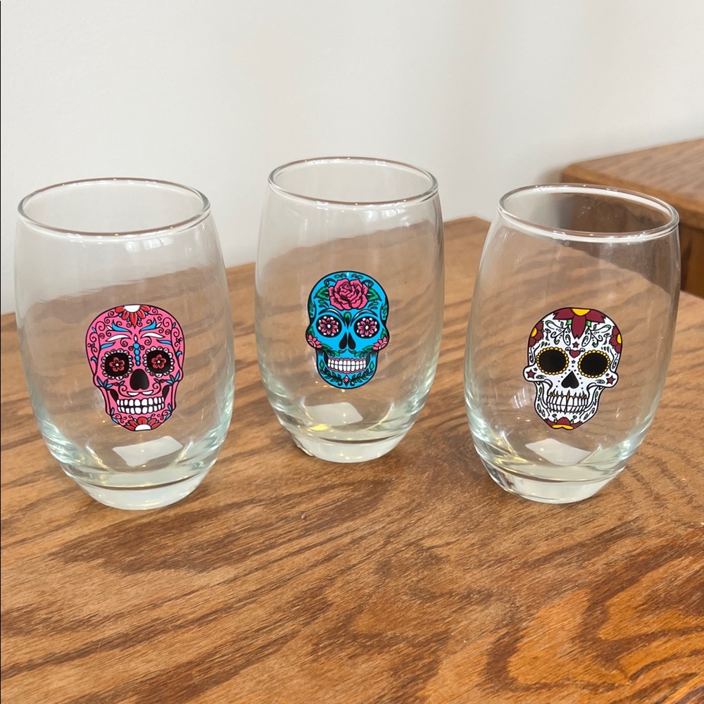 Cristal Stemless Sugar Skull Wine Glass Set